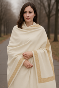 Elegant Handwoven Shawl with Delicate White Embroidery - White